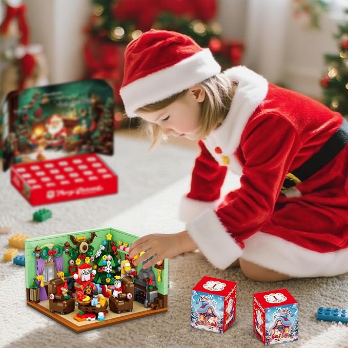 Advent Calendar 2025 Building Blocks Set - 24-Day Christmas Countdown Calendar - Santa Sleigh Christmas Tree Decorations Gifts for Kids Boys & Girls and Adults(669PCS)