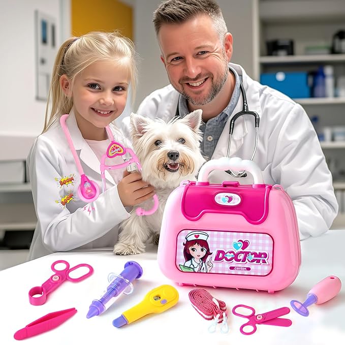 GINMIC Doctor Kit for Toddlers 3-5, 22 Pieces Pretend Play Doctor Set with Halloween Role Play Doctor Costume and Carry Case for Toddlers and Kids, Medical Dr Kit Toys for Girl Age 3 4 5 6 7 Year Old