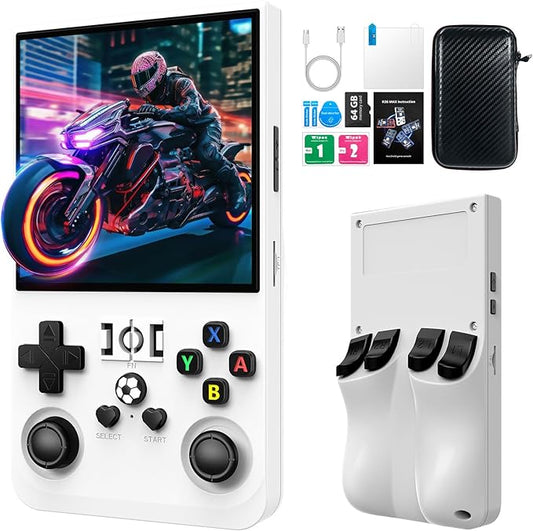 2025 New R36MAX Retro Handheld Game Console, 4.0 Inch IPS Screen Retro Gaming Console, 18000+ Classic Games, Linux System, 4000mAh Battery Portable Pocket Mini Arcade, Built-in 64G, White