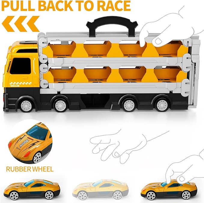 78-Inch Cars Trucks Toys for Toddler 1-3 2-4 3-5 4-7 Years Old Boys Kids, Transport Truck Toys with 24 Pcs Die-Cast Cars, Toys Gifts for 3 4 5 6 Year Old Boys, Toddler Boy Toys Ages 3-5 4-7