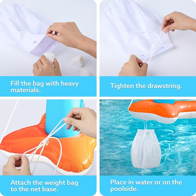 JOYIN XL Inflatable Pool Float Set, 125'' Volleyball Net & Basketball Hoops, Extra Large Floating Swimming Game Toy for Kids and Adults, Summer Floaties, Volleyball Court|Basketball, XL-Orange