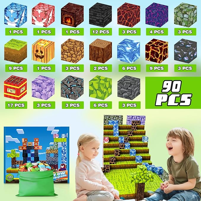 90pcs Magnet Building Blocks Montessori Stacking Toys for Toddlers ,Magnetic Tiles Building STEM Toys for Boys & Girl Kids Toddler Gift for 3+ Years Old
