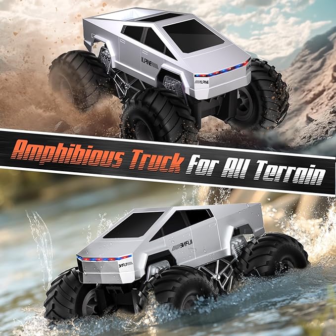 1:16 RC Car - 2.4 GHZ Remote Control Car with LED Light and Loadspace, 4WD All Terrain Waterproof Off-Road Cybertruck Toys, Electric Vehicle Toys for Kids, Gifts for Kids, Boys and Girls
