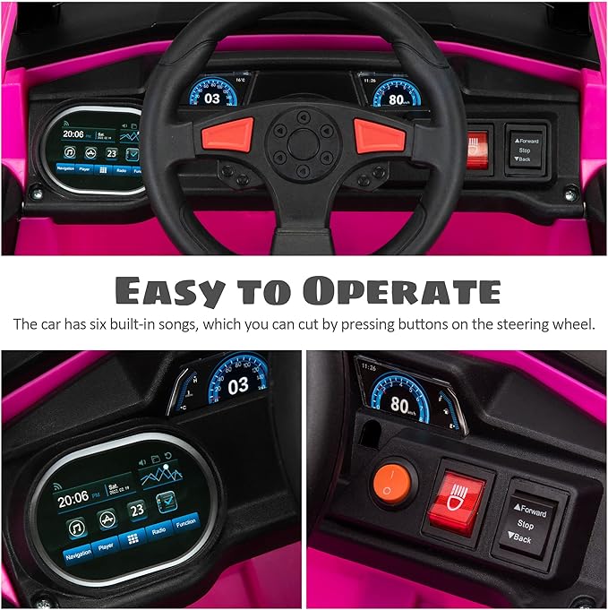 TOBBI 12V Kids Ride on Car, Electric Off-Road UTV Truck with Diverse Functions, Double Open Doors, Safety Belt, Horn, Music, and Lights for Kids Aged 3-5 Years (Rose Red)