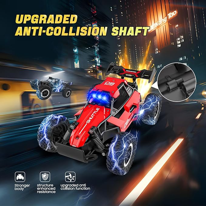 Remote Control Car for Kids 3 4 5 6 7+, 20 KM/H High-Speed RC Cars with LED Lights, 2.4GHz 2WD Monster Truck Toys, Rechargeable RC Car, Toy Cars for Girls Boys, Christmas & Birthday Gifts – Red