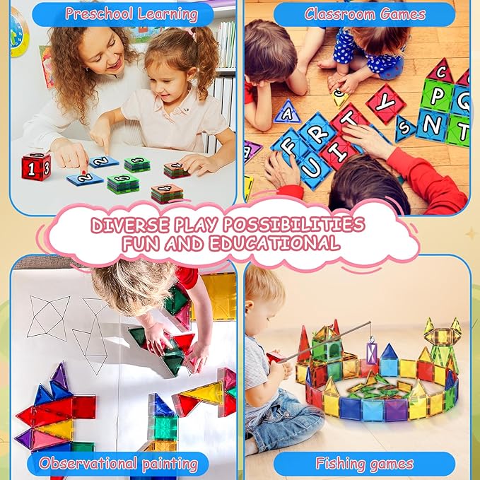 Magnetic Tiles for Kids, Magnetic Blocks Building Toys, 3D Magnet Tiles Preschool Educational Stacking STEM Toys for Toddlers Kids 3 4 5 6 7 8-12