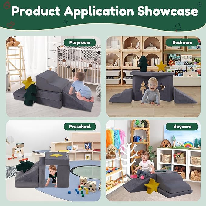 Foam Climbing Blocks for Toddlers, Soft Indoor Play Gym with Convertible Shapes, Baby Tumble Toys & Mats, Kids Indoor Gym, Gray