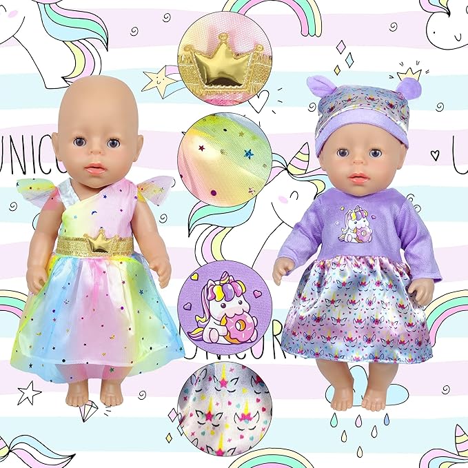 12 Sets 14-16-Inch Baby Doll Clothes Outfits, Dress, Headbands, Accessories Compatible With 43cm New Born Baby, 15-inch and 18-Inch Dolls