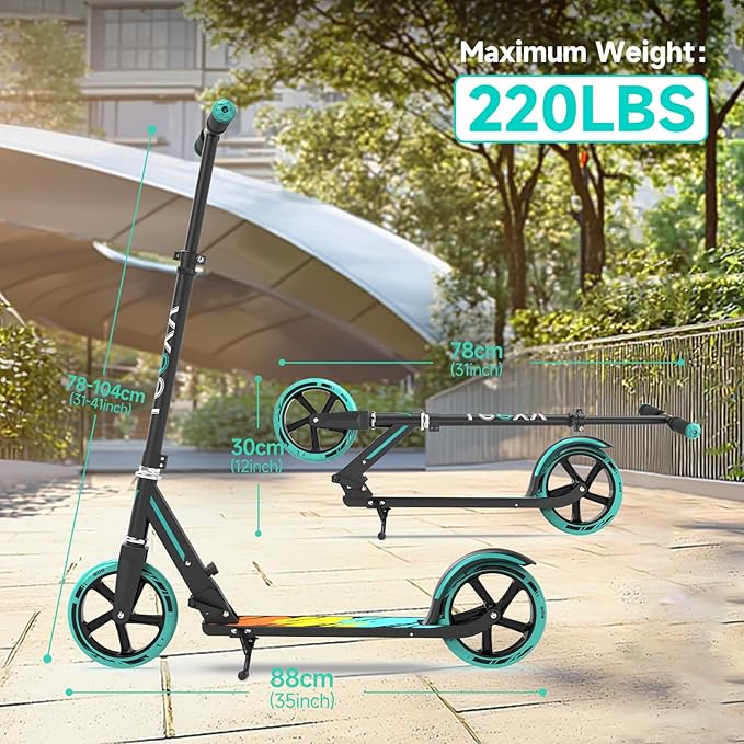 Scooter for Kids 6-12 & Adults,Kid Scooter for Age 6-12,Big Wheels,Adjustable Height, Foldable, Aluminium Frame,Holds Up to 220 LBS