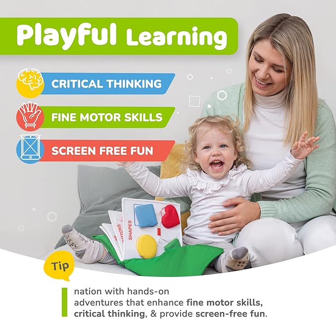 deMoca Montessori Busy Book Toddler Travel Toys 1-3 - Activity Quiet Book Airplane Travel Toys for Toddlers 1-3, Busy Board with Car and Plane Activities, Boys & Girls Birthday Gift