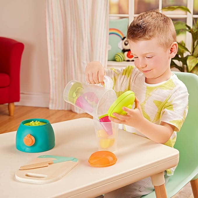 B. Toys-Mini Chef - Fruity Smoothie Playset - Pretend Smoothie Set - Toy Blender & Kitchen Accessories - Food, Cup, Cutting Board, Knife - Role-Play Toys for Kids - 3 Years +