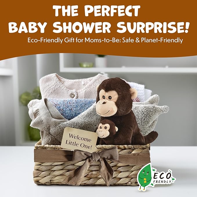 Mom and Baby Stuffed Animals for Boys & Girls, Safari Baby Shower Decorations, Nursery Decor, Zoo Animals for Toddlers, Quality Realistic Toys for Kids, Cute, Soft, Huggable, Squeezable (9.5" Monkey)