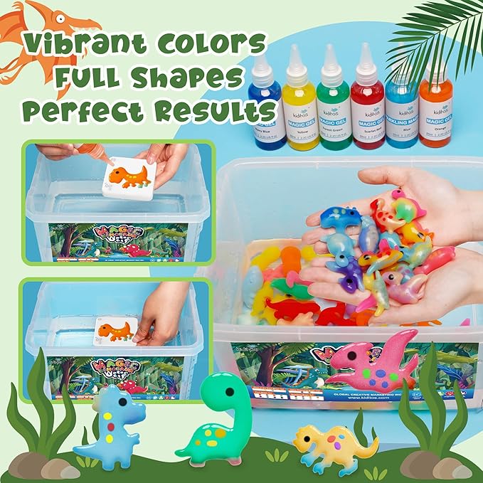 Kiditos Dinosaur Magic Water Elf Toy Kit,Aqua Fairy Water Gel Kit-20 Magic Gels&10 Molds-Make Your Own Water Pets&Squishy Toys–Fun Summer DIY Craft Kit,Birthday Gifts&Party Favors for Kids Ages 3+