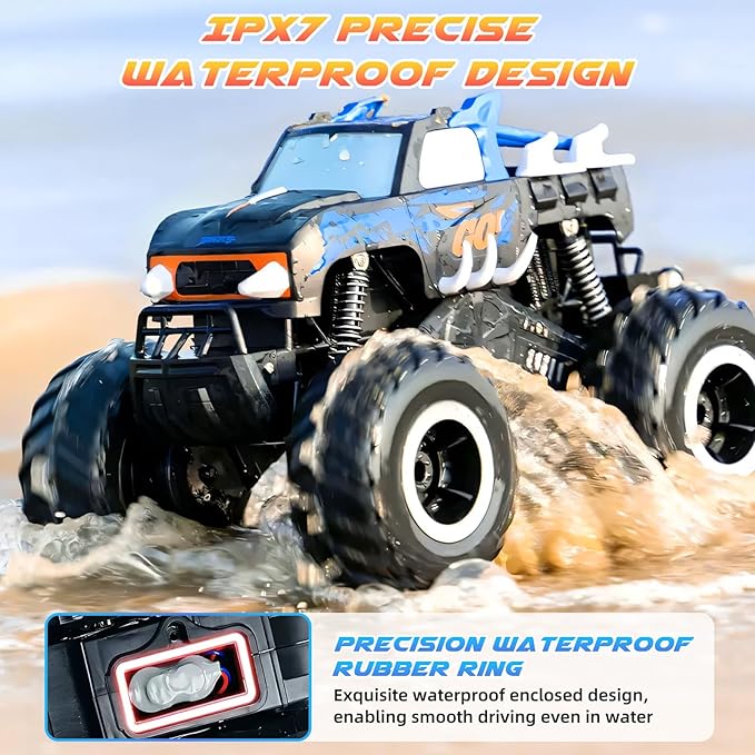 RC Monster Truck 1:16, Electric RC Car RC Monster Car 4WD Rock Crawler Scale Remote Control Truck Toy Cars,Waterproof&Dustproof Electric Vehicle Toys Car for Ages 6-12 (Blue)