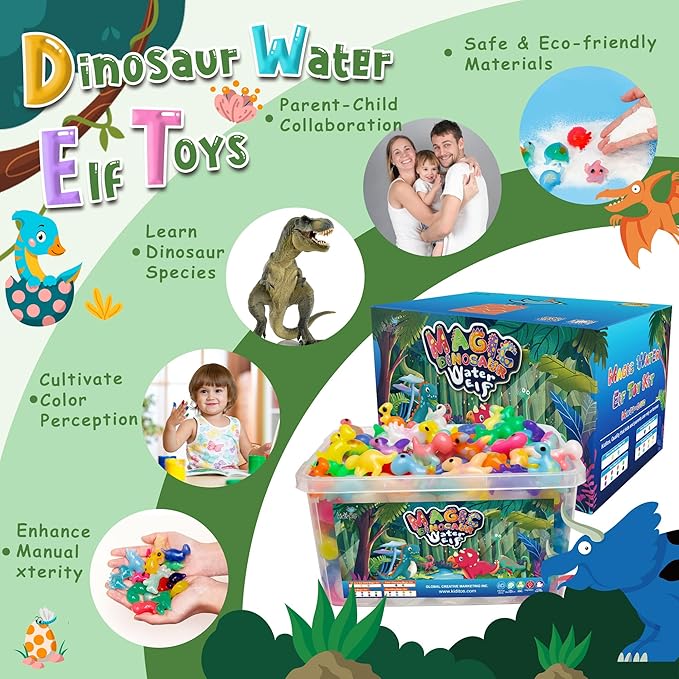 Kiditos Dinosaur Magic Water Elf Toy Kit,Aqua Fairy Water Gel Kit-20 Magic Gels&10 Molds-Make Your Own Water Pets&Squishy Toys–Fun Summer DIY Craft Kit,Birthday Gifts&Party Favors for Kids Ages 3+