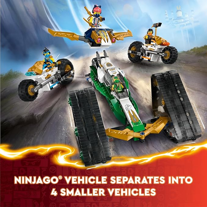 LEGO NINJAGO Ninja Team Combo Vehicle, 4 in 1 Ninja Playset for Kids with Glider, Off-Road Racer and 2 Motorcycle Toys, Birthday Gift for Boys and Girls, Ninja Toy with 6 Minifigures, 71820