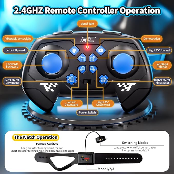 2.4GHz RC Stunt Car,4WD Double-Sided Gesture Sensing RC Cars,360°Flips Remote Control Car with Lights and Music for Boys Kids Birthday Gifts Age 6-12 Year Old (Blue