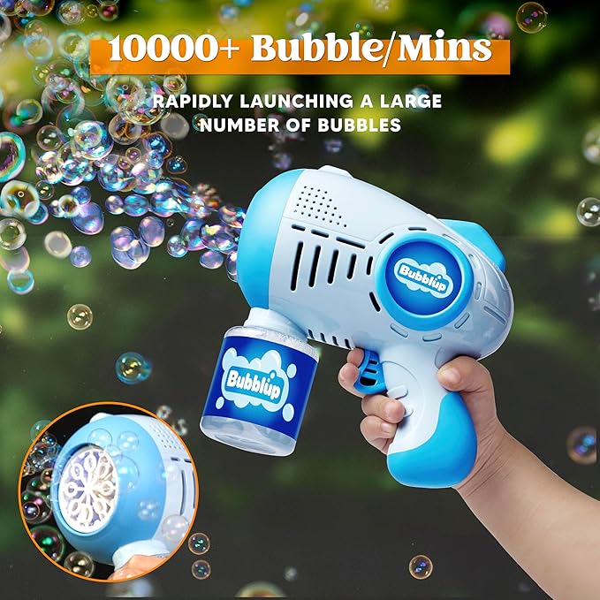 JOYIN 2 Packs Bubble Guns with 4 Bottles Solution, 8 Holes Light Up Automatic Bubble Machine Gun for Kids, Adults, Summer Toys, Easter Basket Stuffers, Birthday Gift, Party Favors