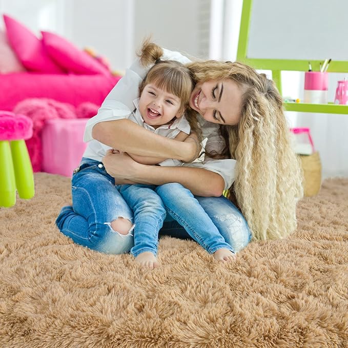 Ompaa Fluffy Area Rugs, Super Soft Shaggy Rug Fuzzy Long Fur Carpets for Bedroom Living Room Decor, 4 x 6 Feet Beige