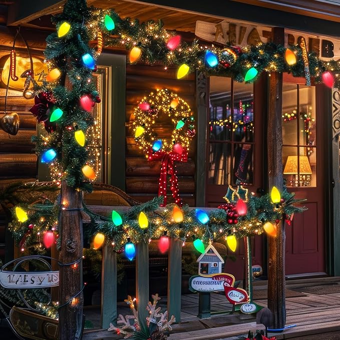 35 LED C9 Christmas Lights, 24.5FT C9 LED Christmas String Lights Vintage Christmas String Lights Plug in Waterproof for Indoor Room Outdoor Party Garden Yard Roof Tree Christmas Decor