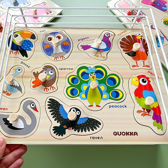 QUOKKA Wooden Puzzles for Toddlers 1-3 - 6XSET Toddler Puzzles Ages 2-4 with Rack - Learning Alphabet - Numbers - Animals Toy Puzzles for Toddlers 3-5 - Wood Games Gift for Boys and Girls