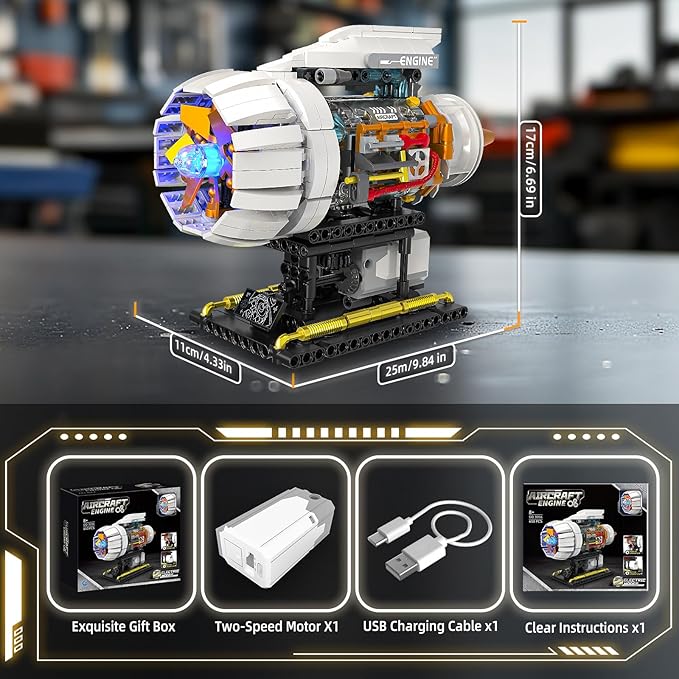 Aircraft Engine Building Kit for Adults, STEM Mini Engine Model Toy with Motor & Hand Rocker, Compatible with Lego Airplane Set, Gift Idea for Kids & Teens Boys 8-14 (635 PCS)