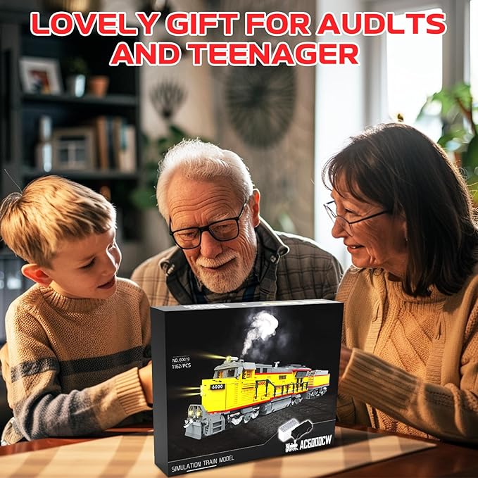 AC6000 Classic Steam Train Building Blocks Set - STEM Model Trains Sets for Boys 8-14 and Adults - Fun and Creative Freight Train Building Toy for Birthday, Halloween, Chrismas, Valentine (1162 pcs