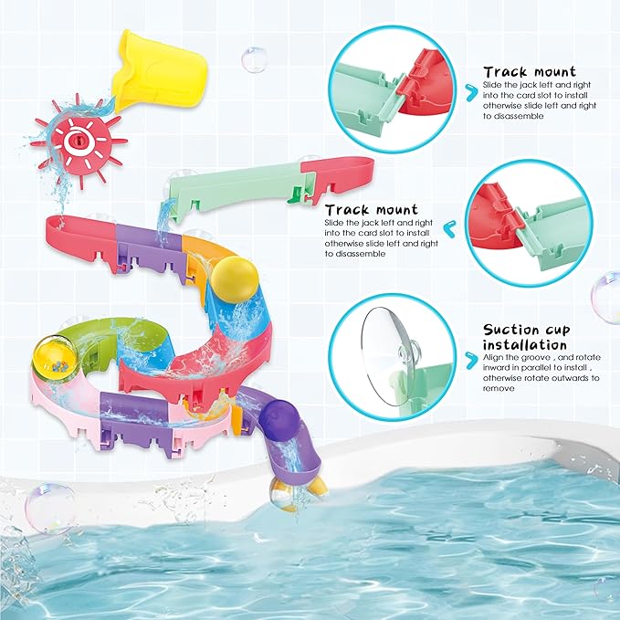 Bath Toys for Kids, Toddler Bathtub Toys with 3 Small Ball and Slide, with Suction Cups,Bath Time Fun Christmas Birthday Gift for Boys and Girls