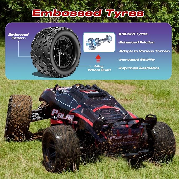 1:8 Fast RC Cars for Adults, 45KM/H High Speed Off-Road Remote Control Truck, 2.4GHz All Terrain RC Car with LED Lights, 2 Rechargeable 2600mAh Batteries, Waterproof, Gift for Men Kids