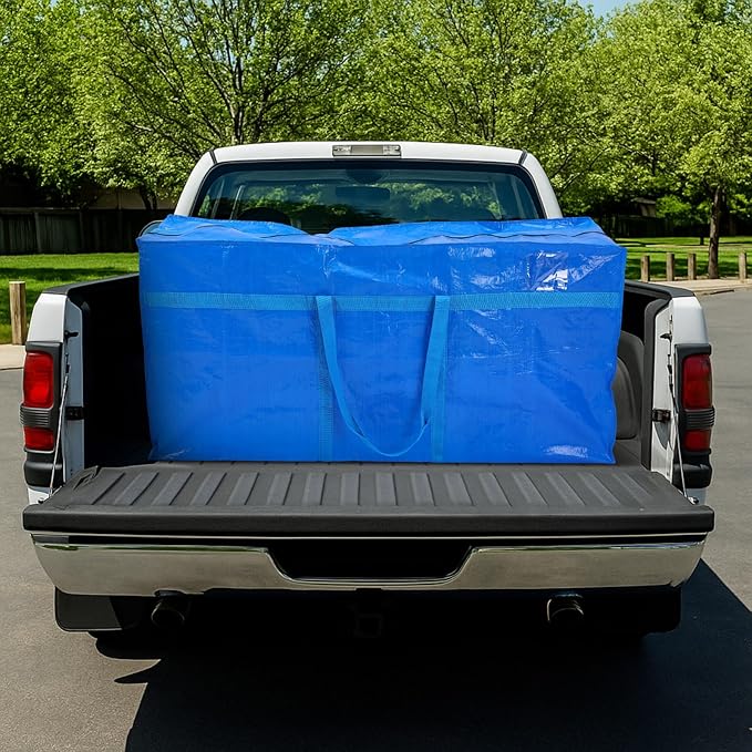 Windyun 4 Pack 121 Gallon Extra Large Storage Bags XXL Moving Bags with Zipper Handles Heavy Duty Jumbo Big Totes Box for Halloween Skeleton 4-12 Feet Christmas Tree Storage College Dorm Cloth (Blue)