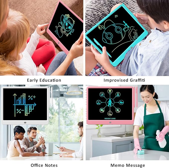 FLUESTON LCD Writing Tablet, Doodle Board Toys Gifts for 3-8 Year Old Girls Boys, 15 Inch Colorful Electronic Board Drawing Pad for Kids, Gifts for Toddler Educational Learning Travel Birthday, Pink