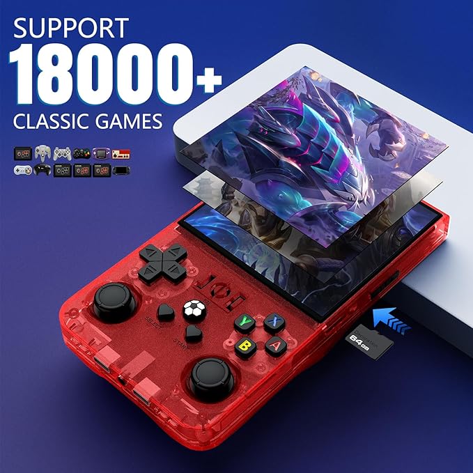 R36MAX Retro Handheld Game Console, 18000+ HD Games Mini Retro Video Console, 4.0 Inch IPS Screen, 64GB Memory, Portable Arcade Video Gaming Console Gift for Adults, Red