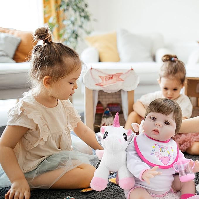 Milidool Reborn Baby Dolls,22 Inch Realistic Newborn Baby Girls Lifelike Weighted Baby Girl Dolls Pink Unicorn Reborn Baby Girl Dolls with Magnetic Pacifier Feeding Accessories Toy Set