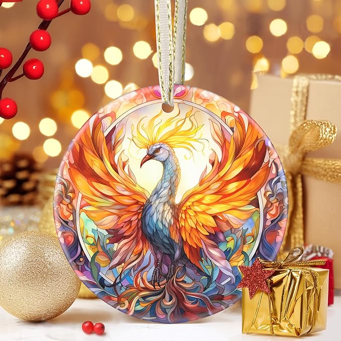 Phoenix 3.5 Inch Ceramic Christmas Hanging Ornament, Holiday Decor, Tree Ornaments, Gifts for Christmas, Holiday Presents, Gift Exchange