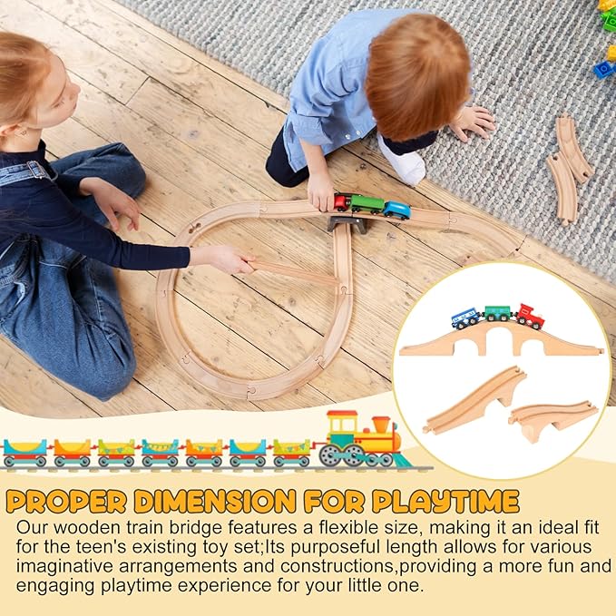 24Pcs Wood Train Track Expansion Set - Wooden Train Track Connectors & Adapters - Train Bridges & Straight Tracks - Accessories for Most Major Toy Trains - Railway