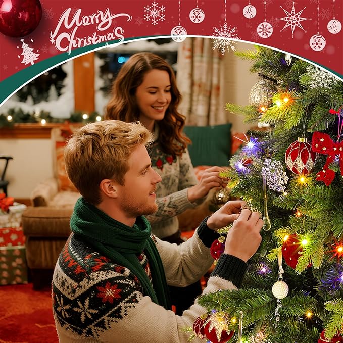 6.5FT Christmas Tree with Auto-Rotating Stand, Green Pre-Lit Artificial Xmas Trees with Remote & Music Function, PE&PVC 1036 Branch Tips, 340 LEDs, Warm & Multi-Color Light, 8 Lighting Modes