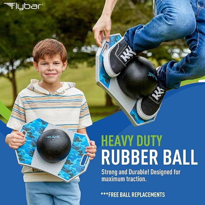 Flybar Pogo Trick Ball for Kids, Bounce Board for Boys and Girls Ages 6+, Up to 160 lbs, Includes Pump, Easy to Carry Handle, Durable Plastic Deck Indoor, Outdoor Toy Pogo Jumper,