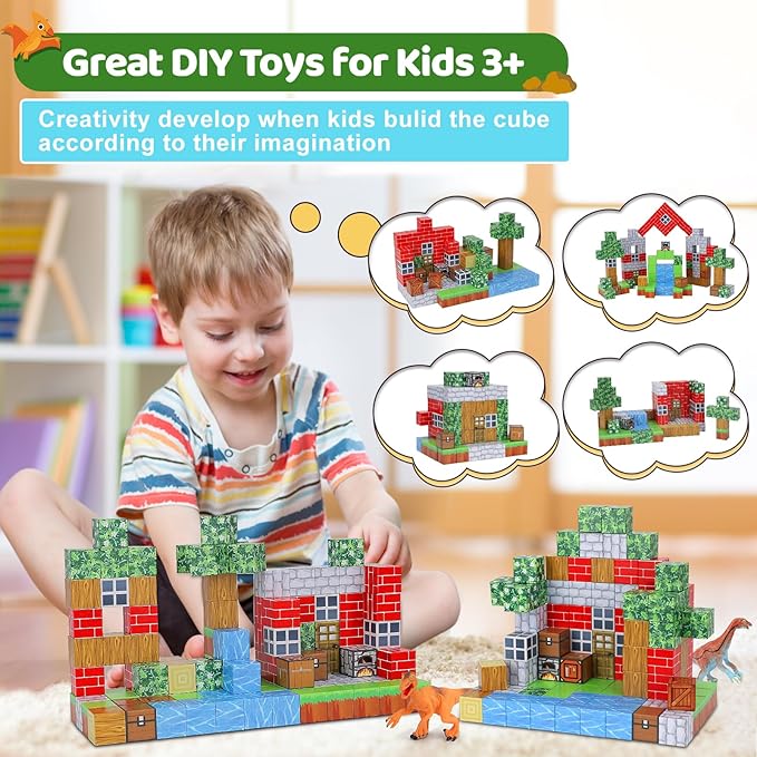 Magnetic Blocks 110PCS with 6 Dinosaur Toys, Building Blocks Set, Toys for Boys & Girls Age 4-6,6-8, Stacking Building for Toddlers Kids 3+(Jungle & Dinosaur)