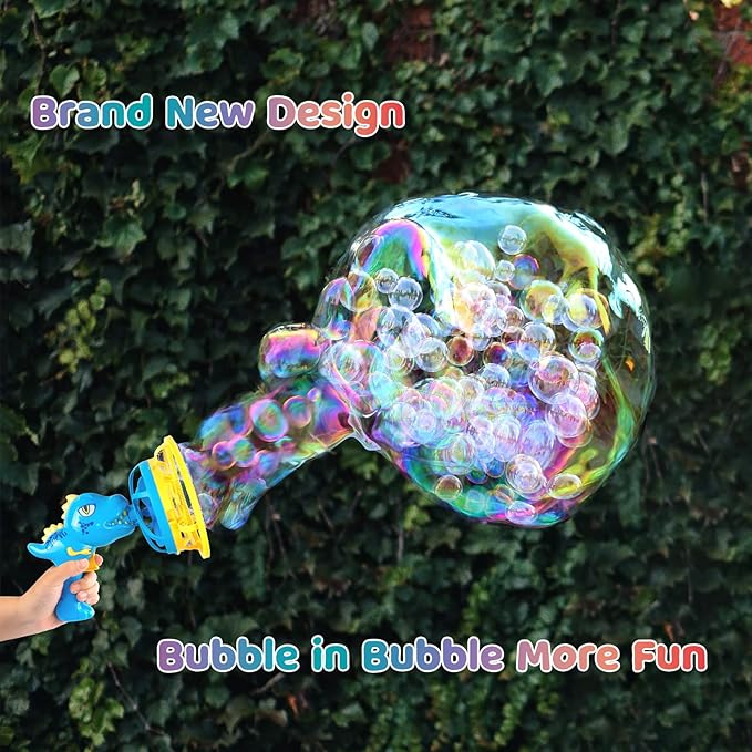 Bubble Gun Bubble Machine Dinosaur Bubble Blower Toy for Kids and Toddlers Bubble in Bubble Gun Party Favors Birthday Christmas Easter Gift for 3 4 5 6 7 8 9 Years Old Boys and Girls (Blue)