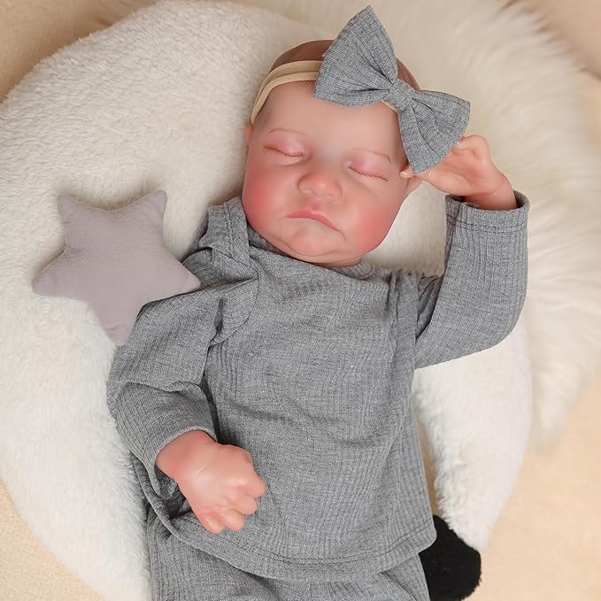 Realistic Reborn Baby Dolls-18 Inch Real Life Baby Dolls Girl Lifelike Baby Doll with Accessories for 3+ Years Old (Gray)