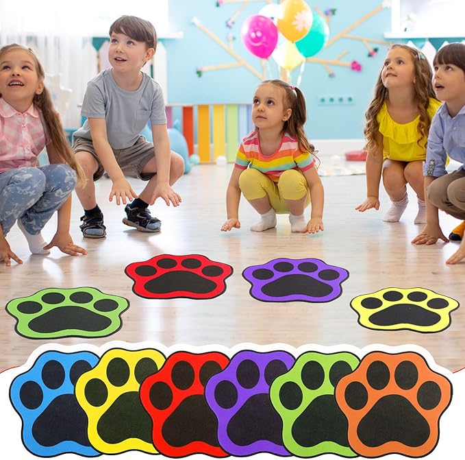 12 Pcs Dog Paw Kids Carpet Seats 16 Inch Colorful Floor Mat Floor Cushions for Kids Classroom Non Slip Carpet Seats for School Classroom Group Activity Marker Playroom Home Learning Area