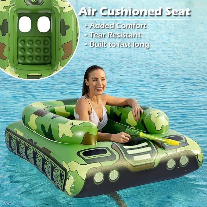 Inflatable Tank Pool Floats Adults - Jasonwell Kids Pool Floaties Swimming Pool Tank with Water Cannon Gun Swim Floaty Rafts Lake Beach Party Pool Toys for Boys Girls Kids Adults