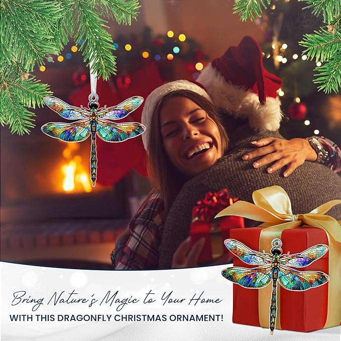 OASSIE Christmas Dragonfly Gifts for Women - Acrylic Christmas Ornaments 2025 for Tree with Card - Dragonflies Decor for Home Garden Decorations, Gifts Ideas for Mom Grandma Friends