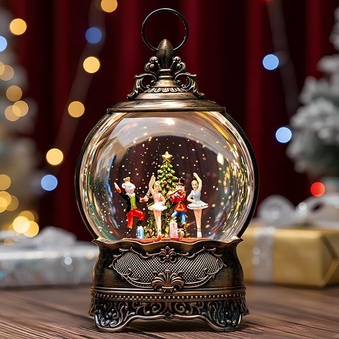 Christmas Snow Globe Lantern, Clara &Nutcracker and Mouse King Christmas Tree Musical Snow Water Lantern Swirling Glittering Holiday Decorations Gifts for Family, Children or Friends
