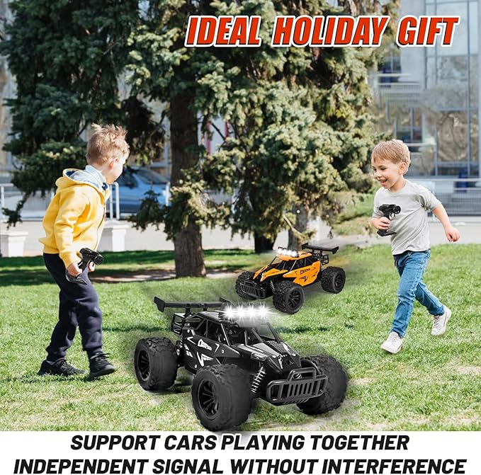 1:16 Scale Remote Control Car - 2.4GHz High Speed 20KM/H All Terrain RC Monster Truck Off Road with LED Headlights and Rechargeable Battery Xmas Gift for Adults Boys Age 8-12