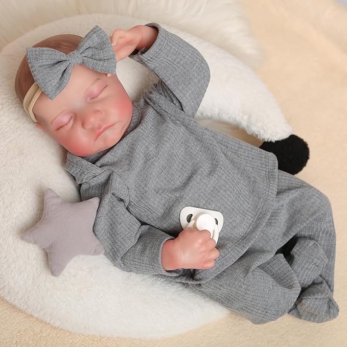 Realistic Reborn Baby Dolls-18 Inch Real Life Baby Dolls Girl Lifelike Baby Doll with Accessories for 3+ Years Old (Gray)