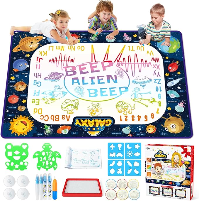 Jasonwell Aqua Water Doodle Mat 48 x 36 Inches Large Magic Drawing Doodling Mat Coloring Mat Educational Toys Christmas Birthday Gifts for Kids Toddler Boys Girls Age 2 3 4 5 6 7 8 Year Old (Galaxy)