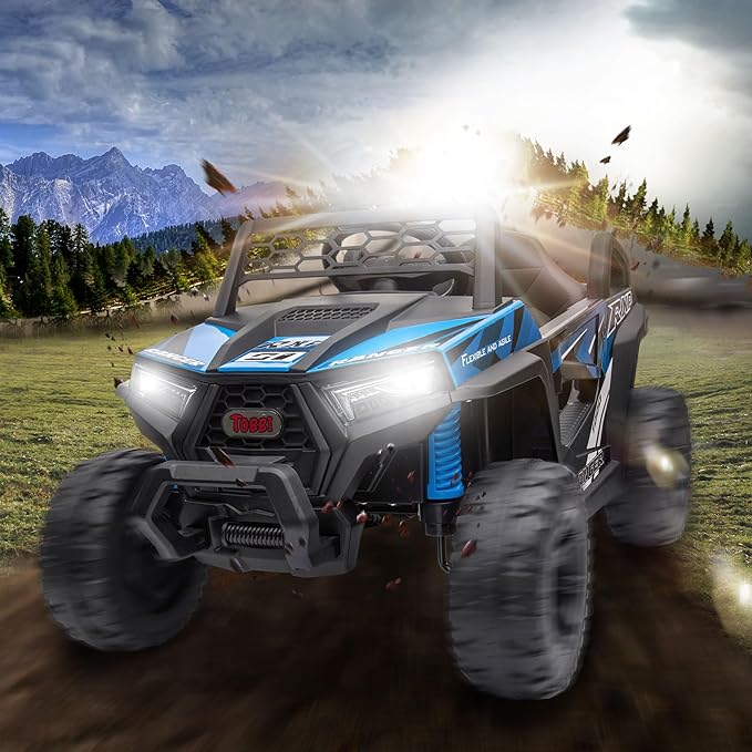 TOBBI 12V Kids Ride on Car, Electric Off-Road UTV Truck with Forward and Reverse Functions, Double Open Doors, Safety Belt, Horn, Music, and Lights for Kids Aged 3-5 Years (Blue)