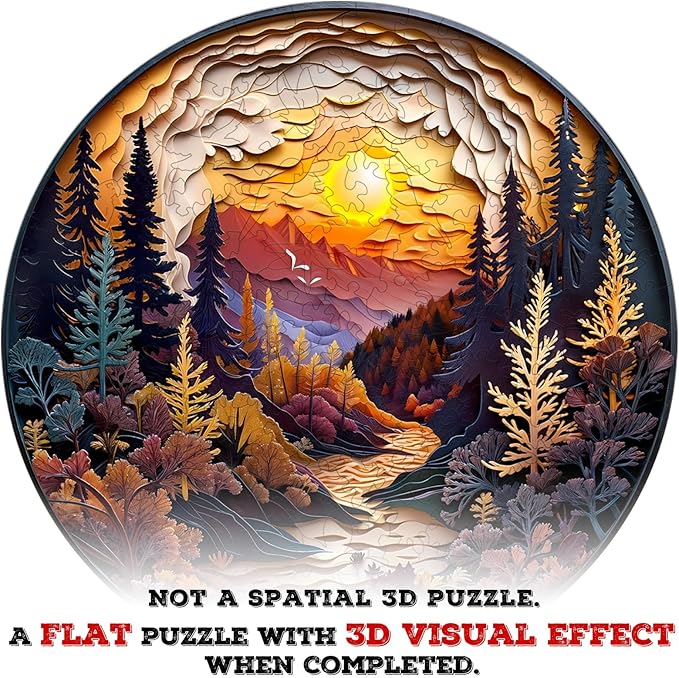 Wooden Puzzles for Adults, 3D Sunset Forest (M-200pcs) Wooden Jigsaw Puzzles Kids, 11.4 * 11.4in Unique Shaped Animal Wood Puzzles, 3D Vision Flat Puzzle Family Games