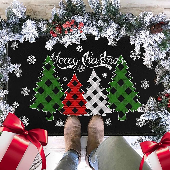 Christmas Doormat Outdoor Entrance Non-Slip Christmas Front Door Mat Xmas Decorative Washable Winter Holiday Welcome Doormat 17"x30" Merry Christmas Decor for Indoor Outdoor